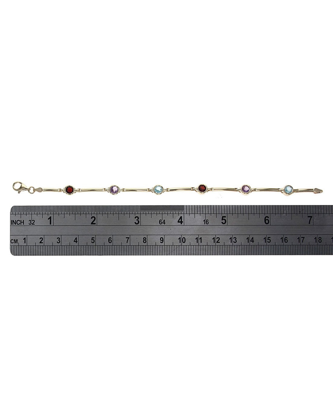 Alternating Blue Topaz, Amethyst and Garnet Bar Link Bracelet