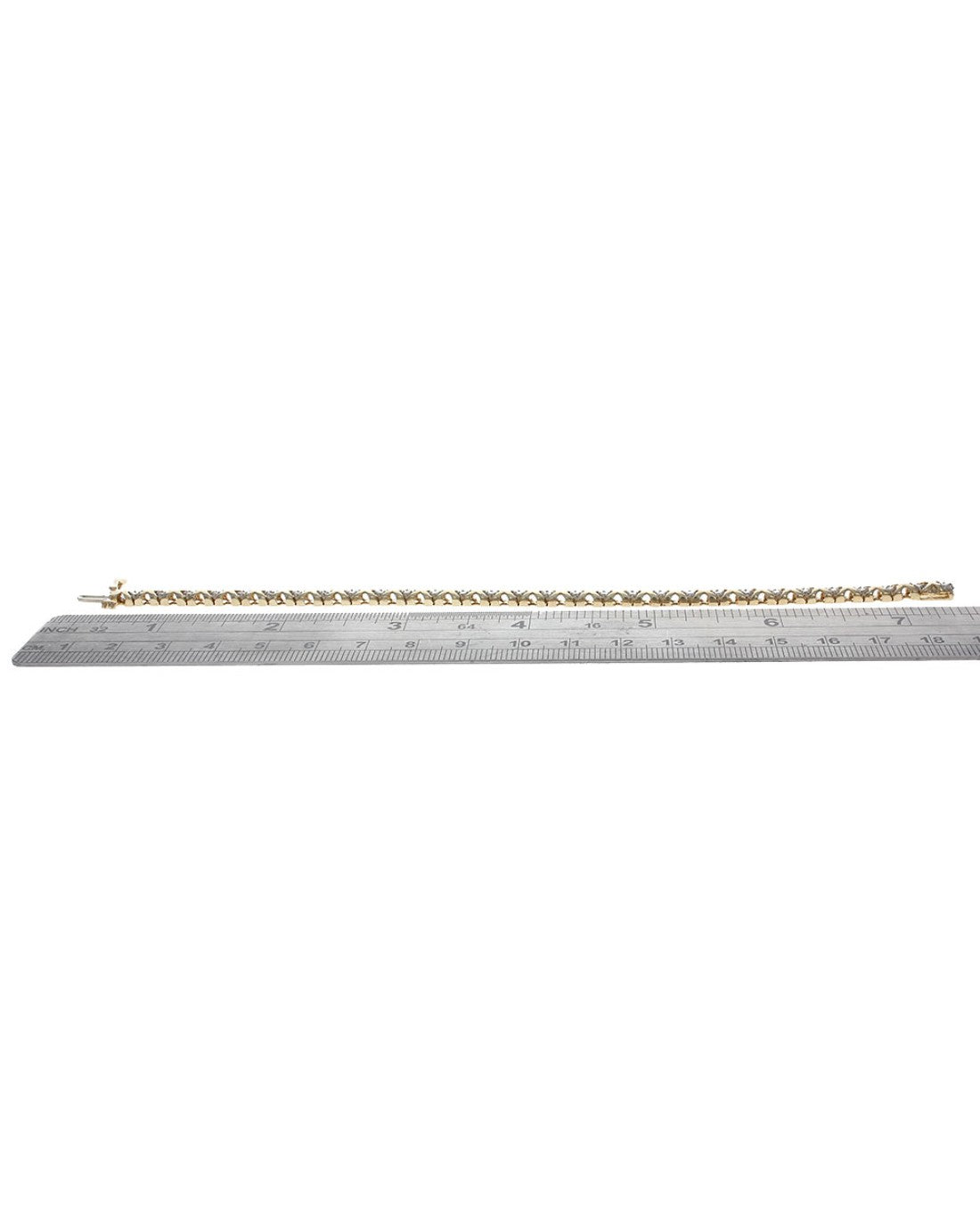 Alternating Diamond 'X' Link Inline Bracelet in White and Yellow Gold