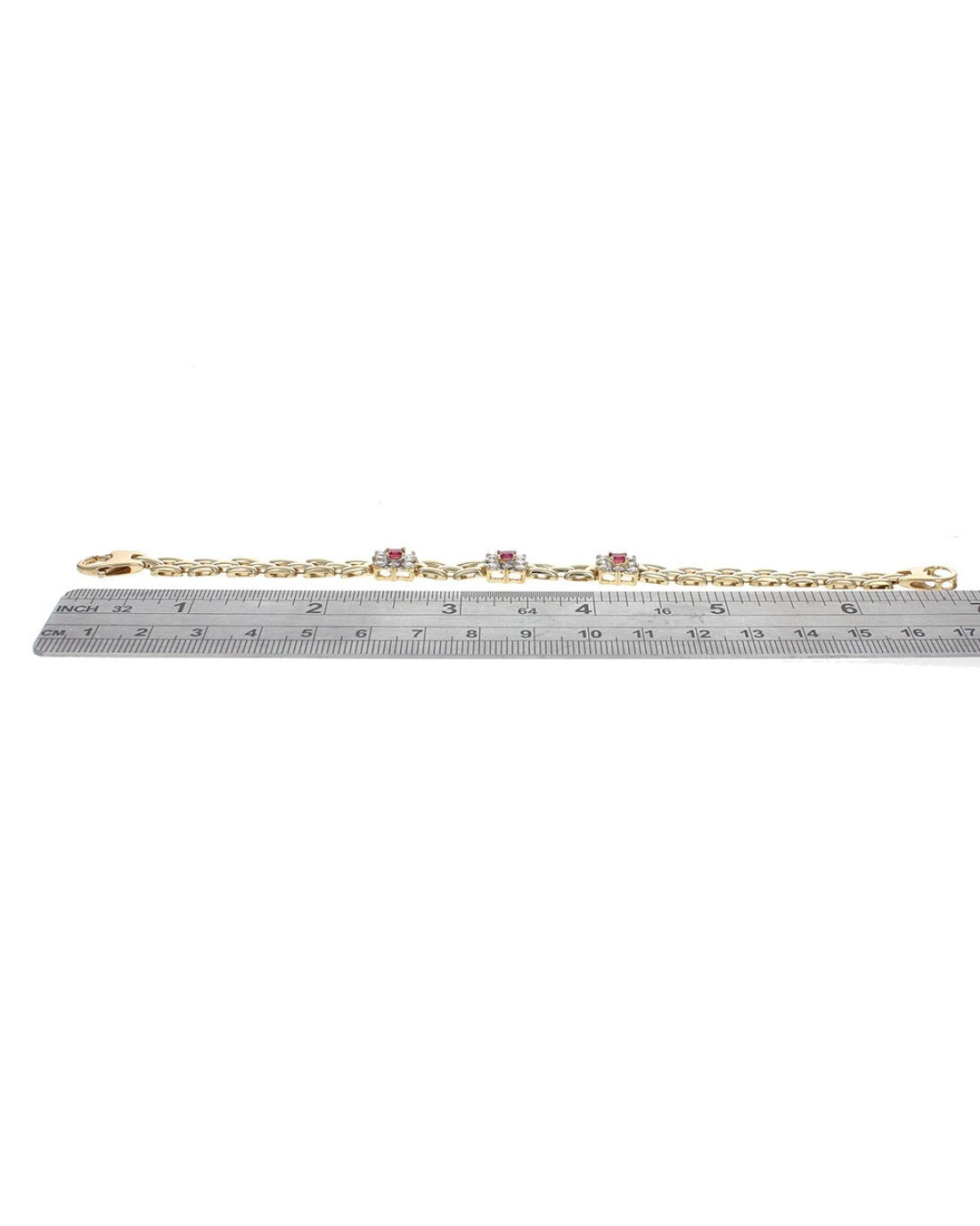 Ruby and Diamond Halo Station Panther Link Bracelet