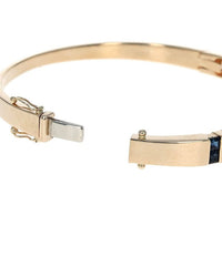 Alternating Blue Sapphire and Diamond Higned Bangle Bracelet in Yellow Gold
