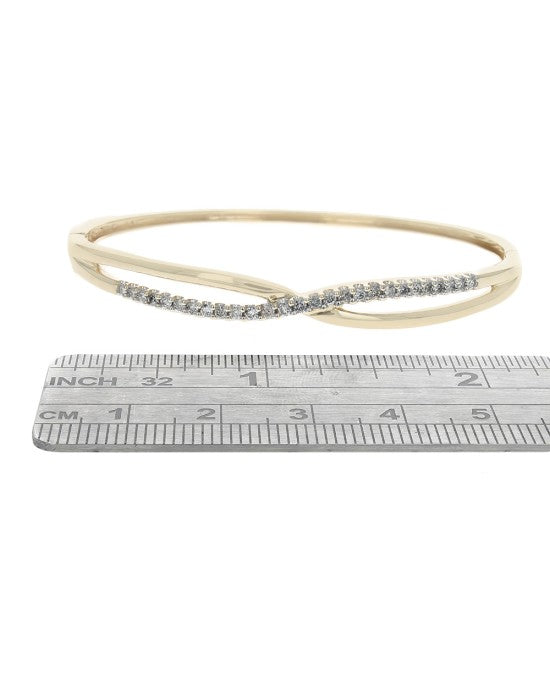 Diamond Open Cut Crossover Hinged Bangle Bracelet in Yellow Gold