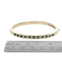 Alternating Blue Sapphire and Diamond Hinged Bangle Bracelet