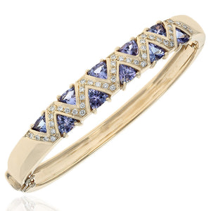 Trillion Tanzanite and Diamond Zig Zag Motif Bangle