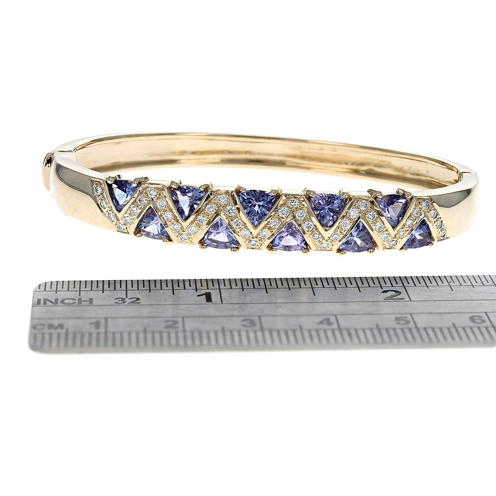 Trillion Tanzanite and Diamond Zig Zag Motif Bangle