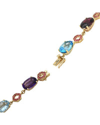 Mixed Gemstone Station Link Bracelet in Yellow Gold