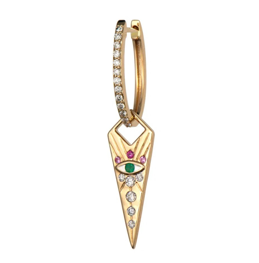 14KYG DIA, EMER, SAP DBL SIDED EVIL EYE DAGGER CHARM