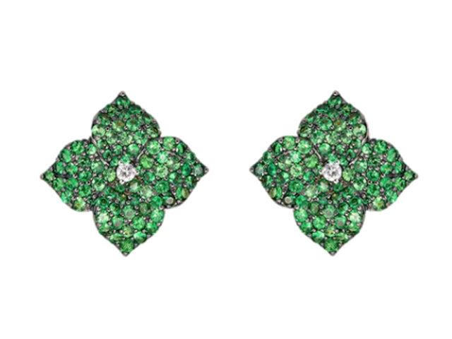 Tsavorite Garnet Diamond Flower Earrings