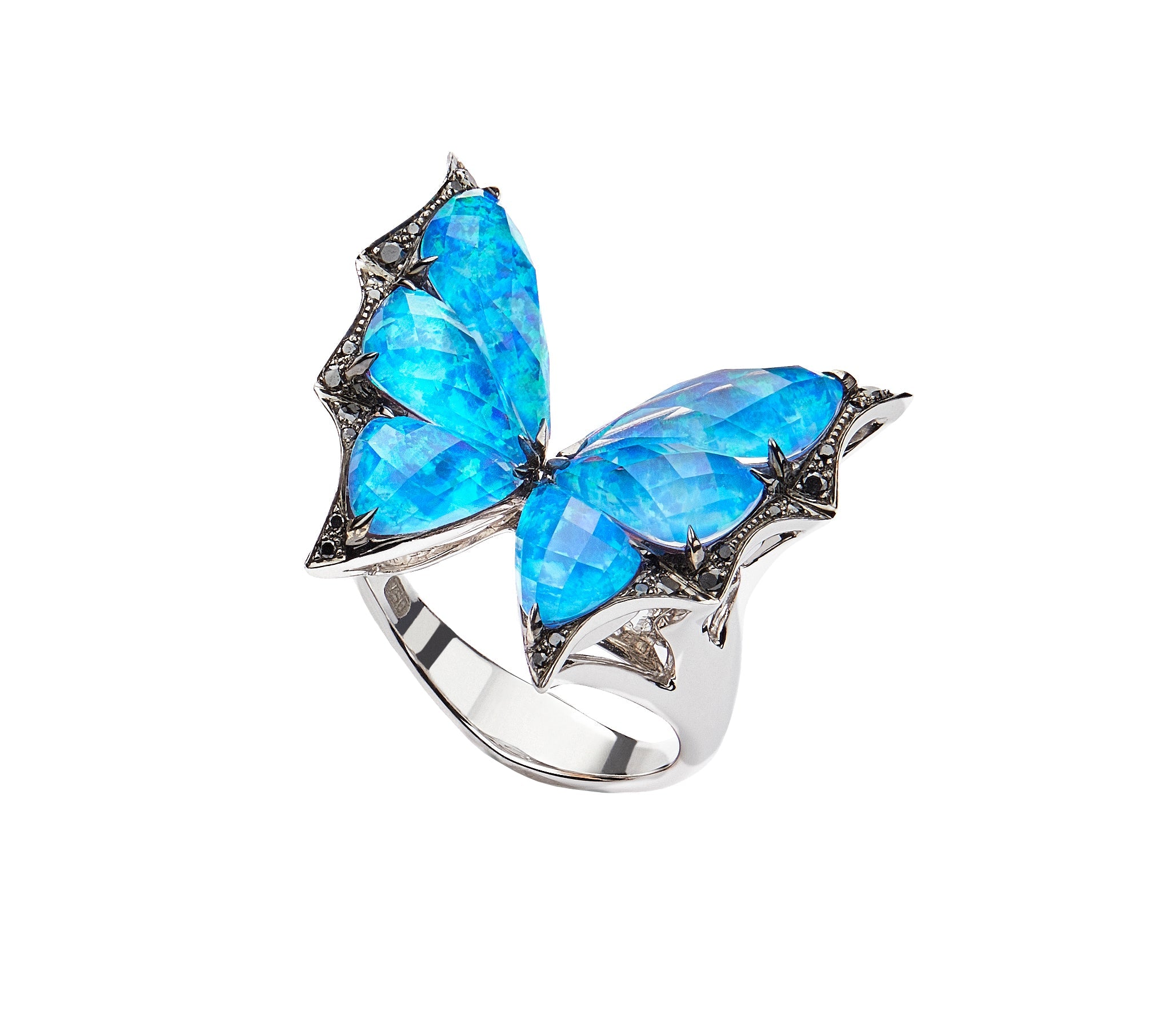 18KWG BLCK OPLSCNT & BLK DIA FLY BY NITE COCKTAIL RING