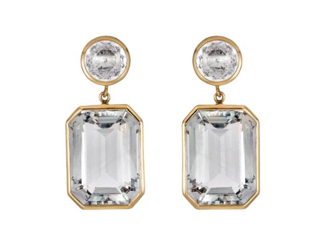 18k Yellow Gold White Topaz Bezel Drop Earrings