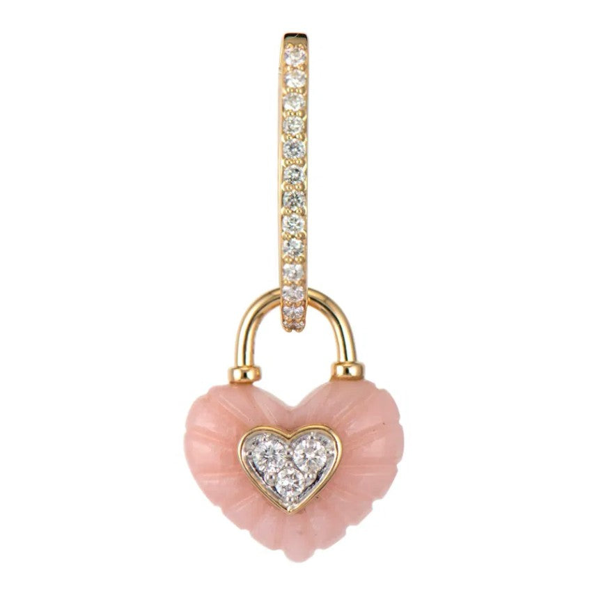 14KYG CARVED PINK OPAL, 0.07CT DIA DBL SIDED HEART CHARM