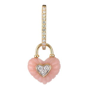 14KYG CARVED PINK OPAL, 0.07CT DIA DBL SIDED HEART CHARM