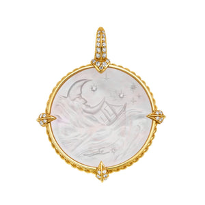 18KYG 23MM MOP,DIA SEASCAPE&MERMAID CHARM