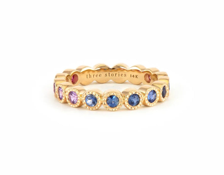 14KYG OMBRE SAPPHIRE BEZEL SET BAND SIZE 7