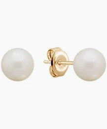 14k Yellow Gold Pearl Stud Earrings