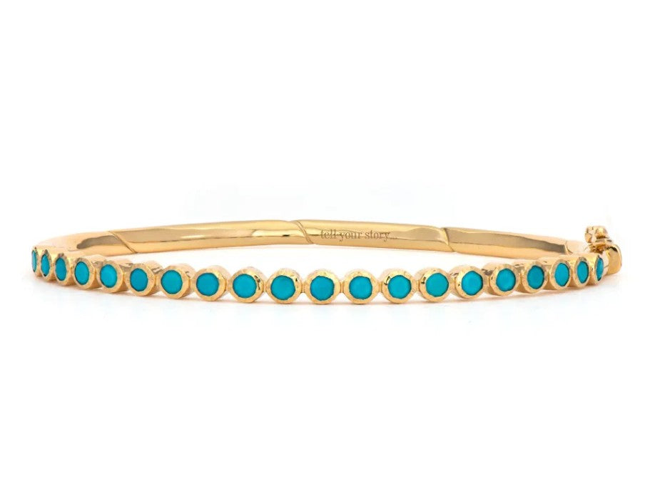 14KYG TURQ, 0.10CT GSI CLASSIC BEZEL BANGLE