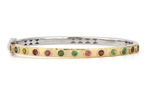 14KYG/STSLVR MULTI-COLOR TOURM, 0.46CT GSI DIA FLIP BANGLE
