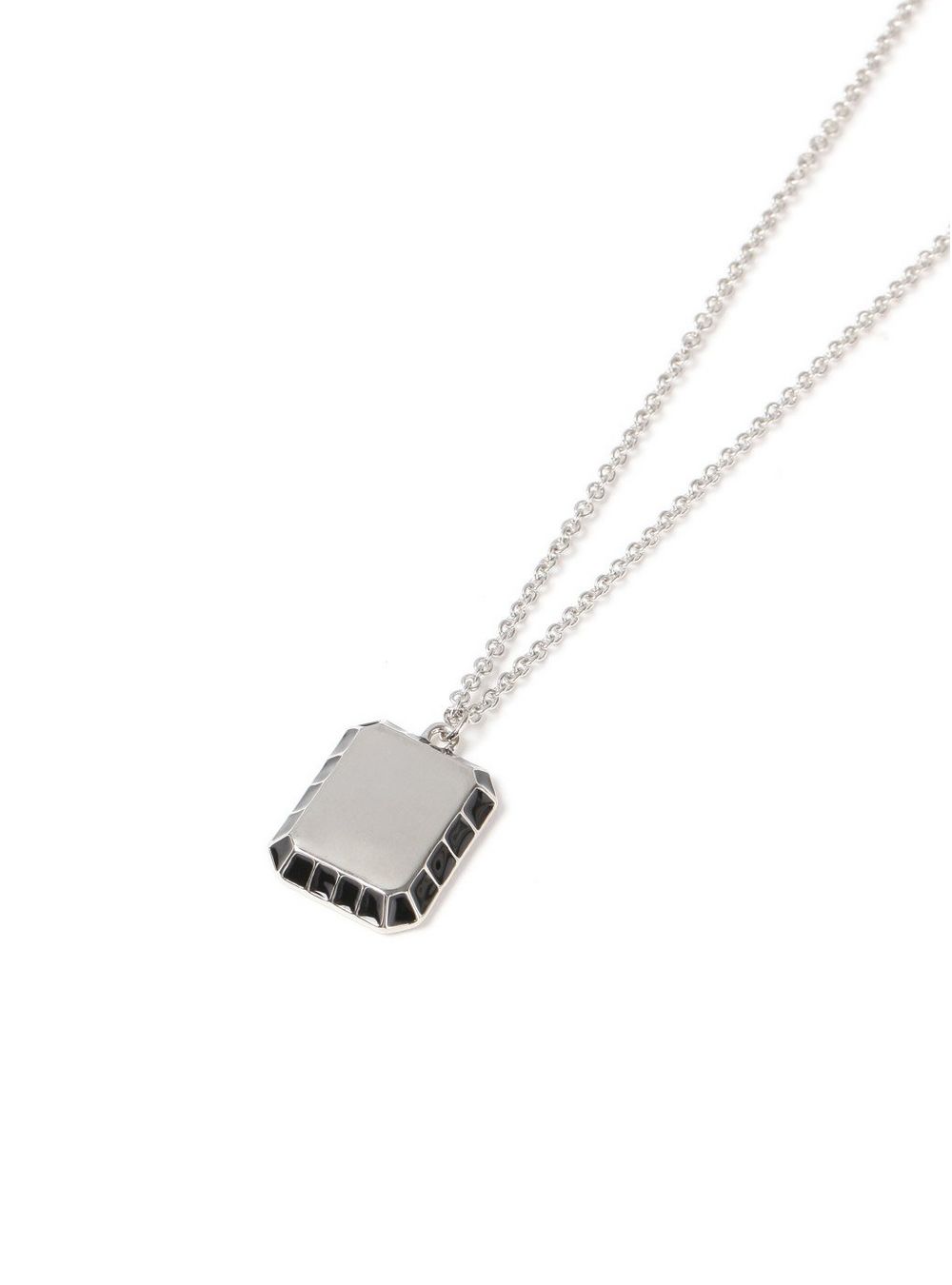 Silver Plating Black Enamel Square Shaped Pendant Necklace