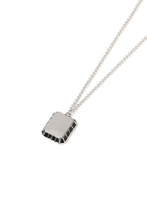 Silver Plating Black Enamel Square Shaped Pendant Necklace