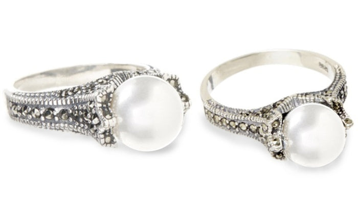 Pearl Marcasite Pave Statement Ring