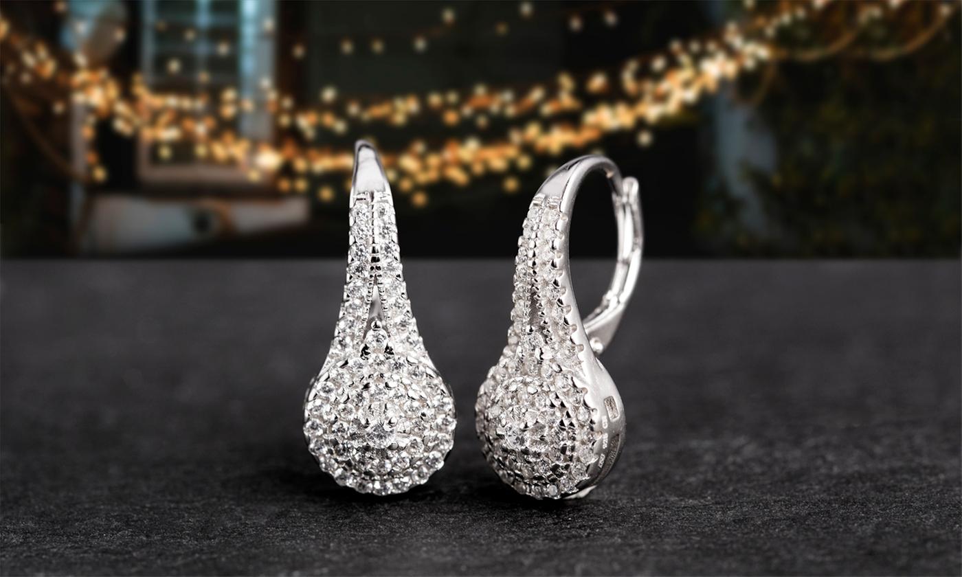 Micro-Pav'e Crystal Circular Earrings in 14K White Gold Plating