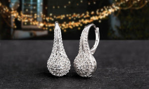 Micro-Pav'e Crystal Circular Earrings in 14K White Gold Plating