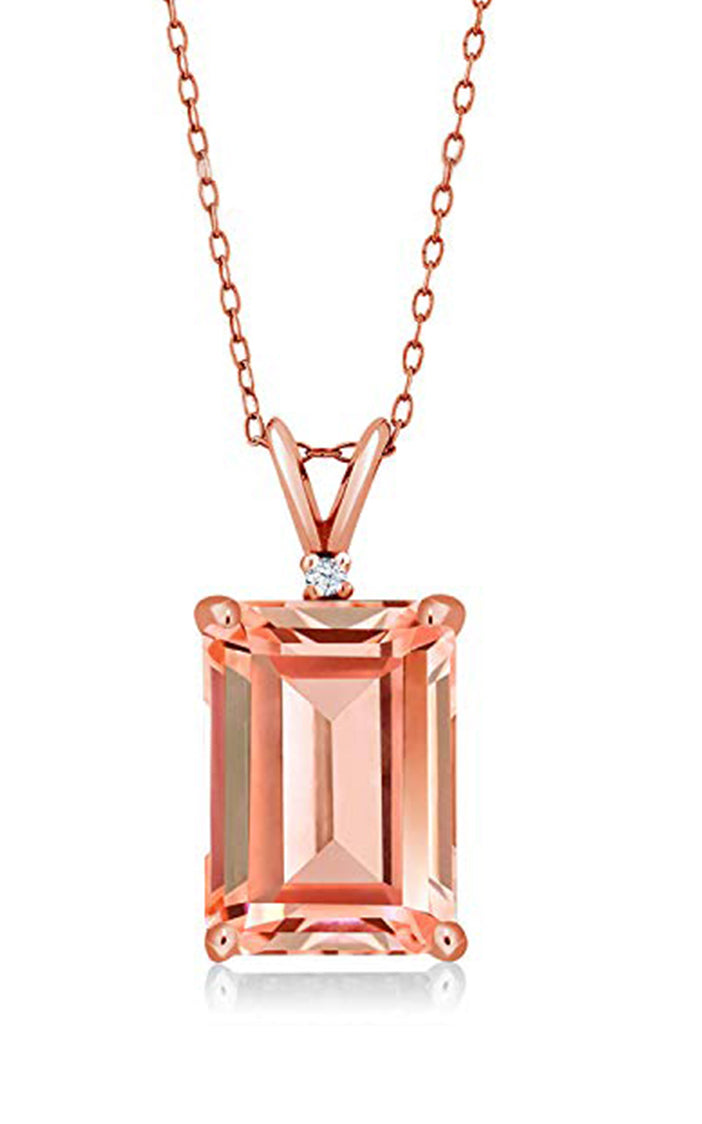 Morganite Emerald Cut Pendant Necklace in 18K Rose Gold Plating