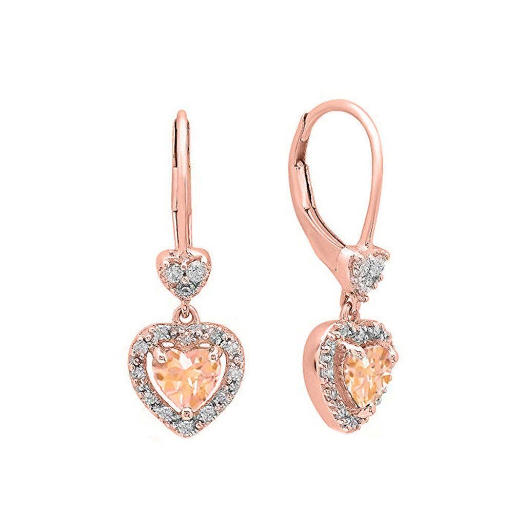 Heart Shaped Morganite Pave Drop Earrings in 18K Rose Gold Plating