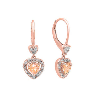 Heart Shaped Morganite Pave Drop Earrings in 18K Rose Gold Plating
