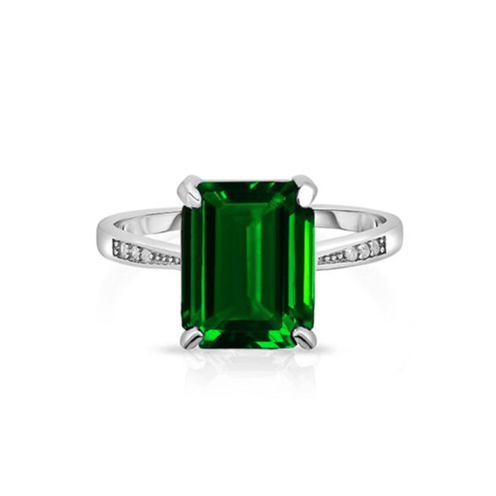 Peridot Emerald Cut Silver Plating Ring