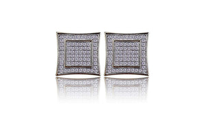 Square Shaped Crystal Pav'e Stud Earrings in 14K Gold Plating