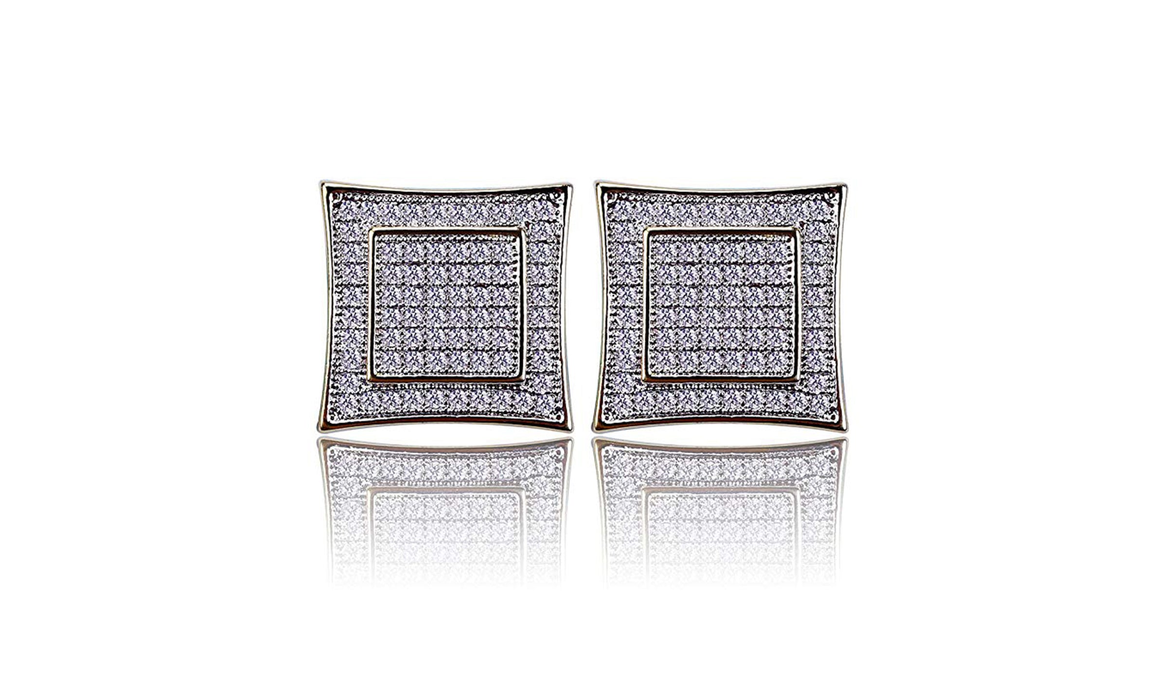 Square Shaped Crystal Pave Stud Earrings in 18K Gold Plating