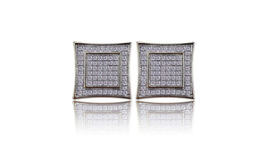 Square Shaped Crystal Pave Stud Earrings in 18K Gold Plating