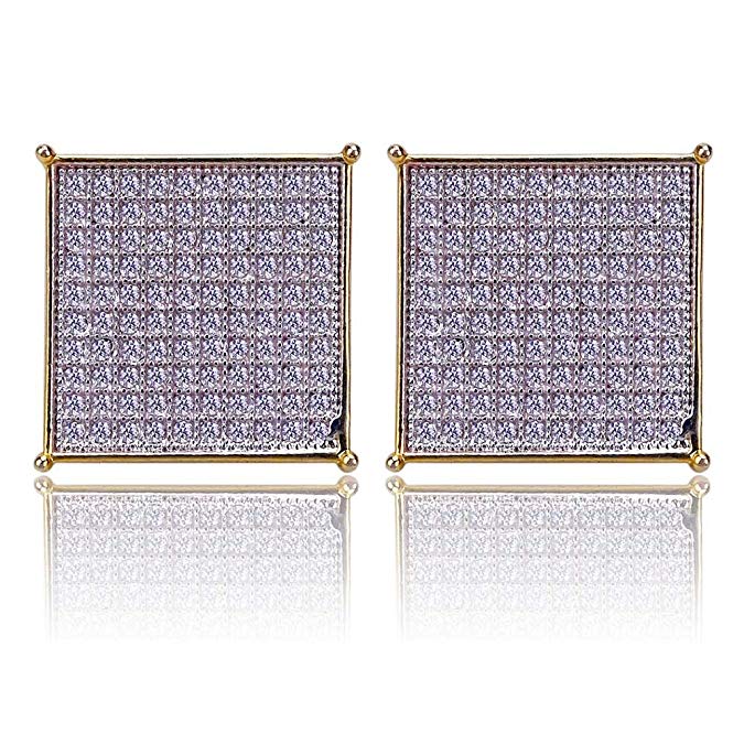 Multi- Crystal Pave Square Cut Stud Earrings