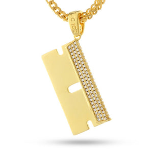 Crystal Pav'e Razor Blade Pendant Necklace in 14K Gold Plating