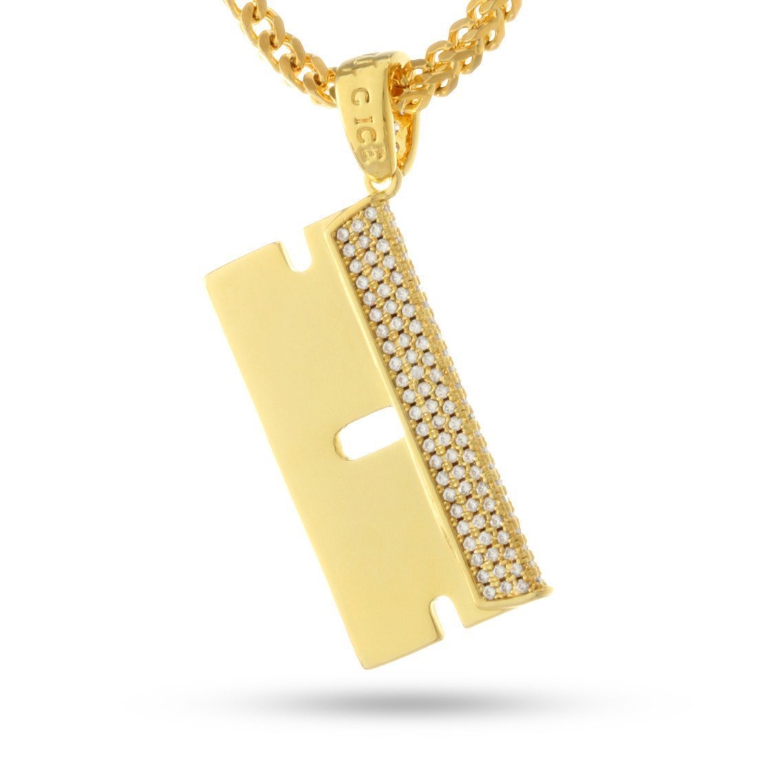 Crystal Pave Razor Blade Pendant Necklace in 18K Gold Plating