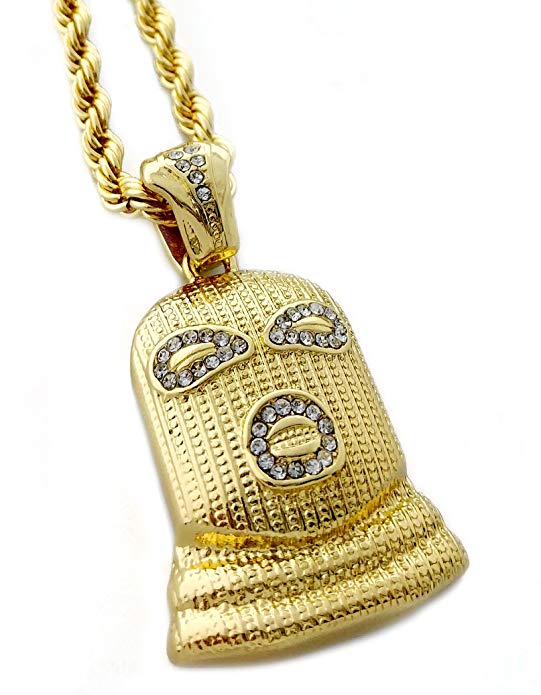 18K Gold Plating Pave Ski-Mask Pendant Necklace