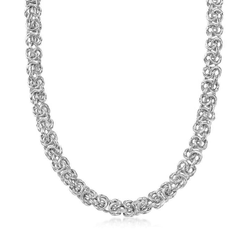 Thick Cut Byzantine Chain Necklace in Silver Plating