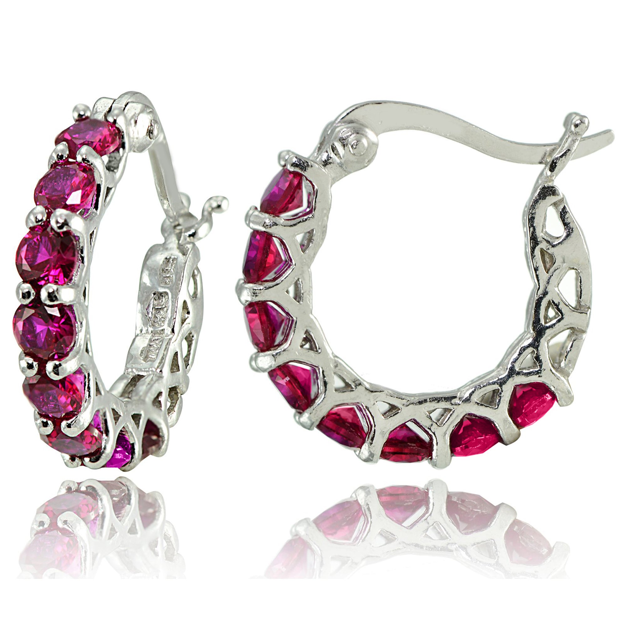 Pink Tourmaline Topaz Hoop Earrings in Silver Plating