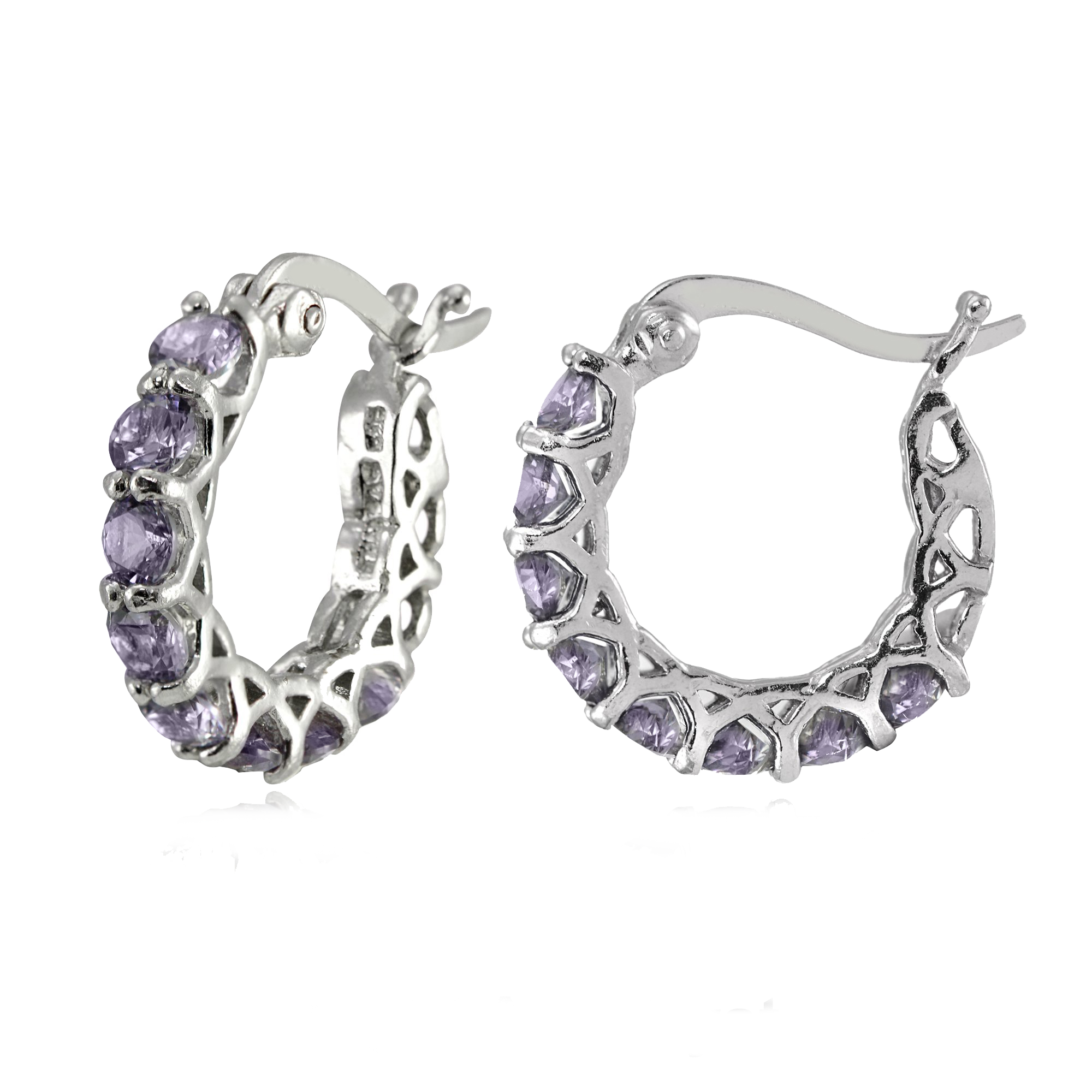 Simulated Amethyst Circular Stone Hoop Earrings