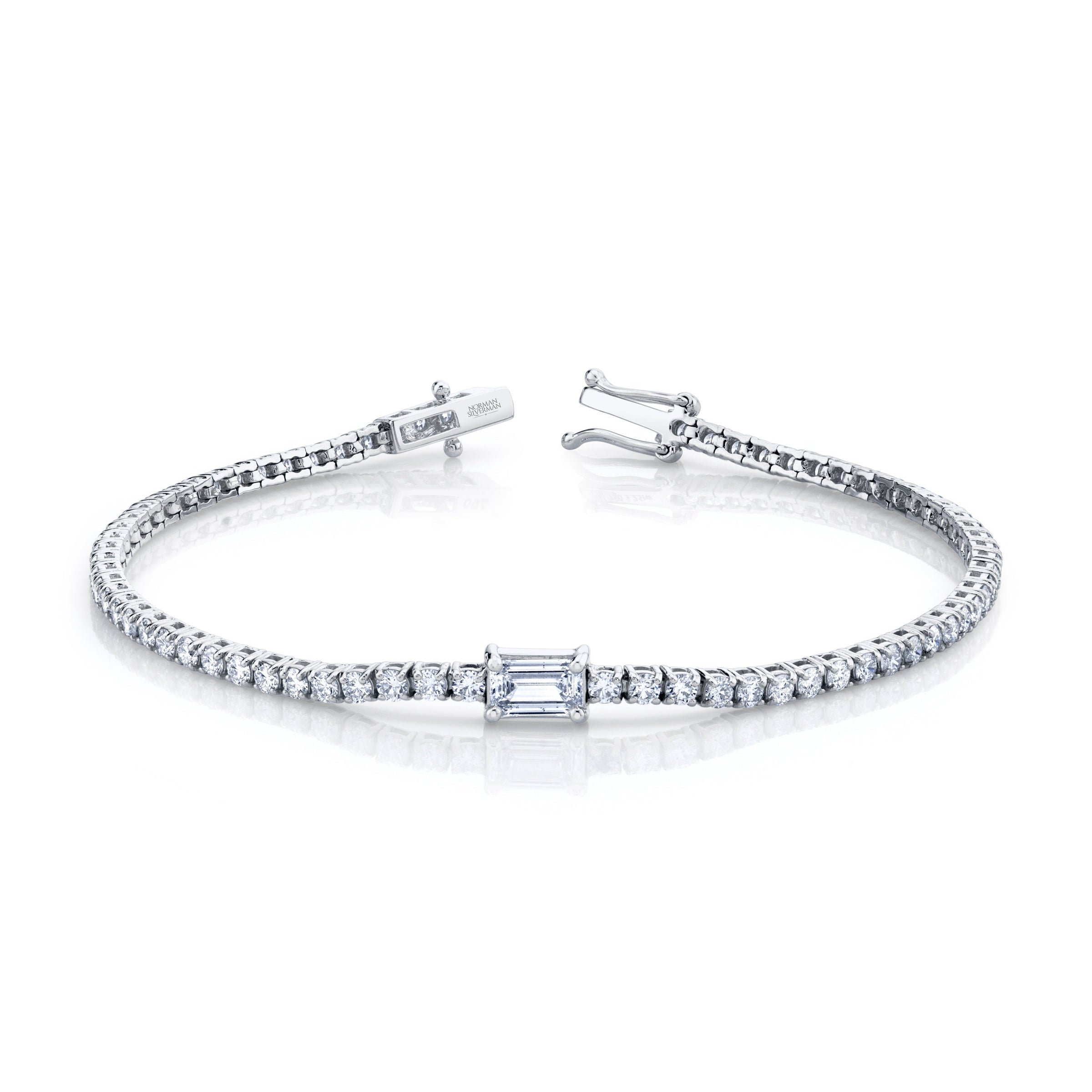 Straight Line Diamond Bracelet with Emerald Cut Center