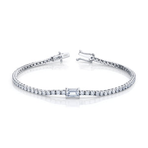 Straight Line Diamond Bracelet with Emerald Cut Center