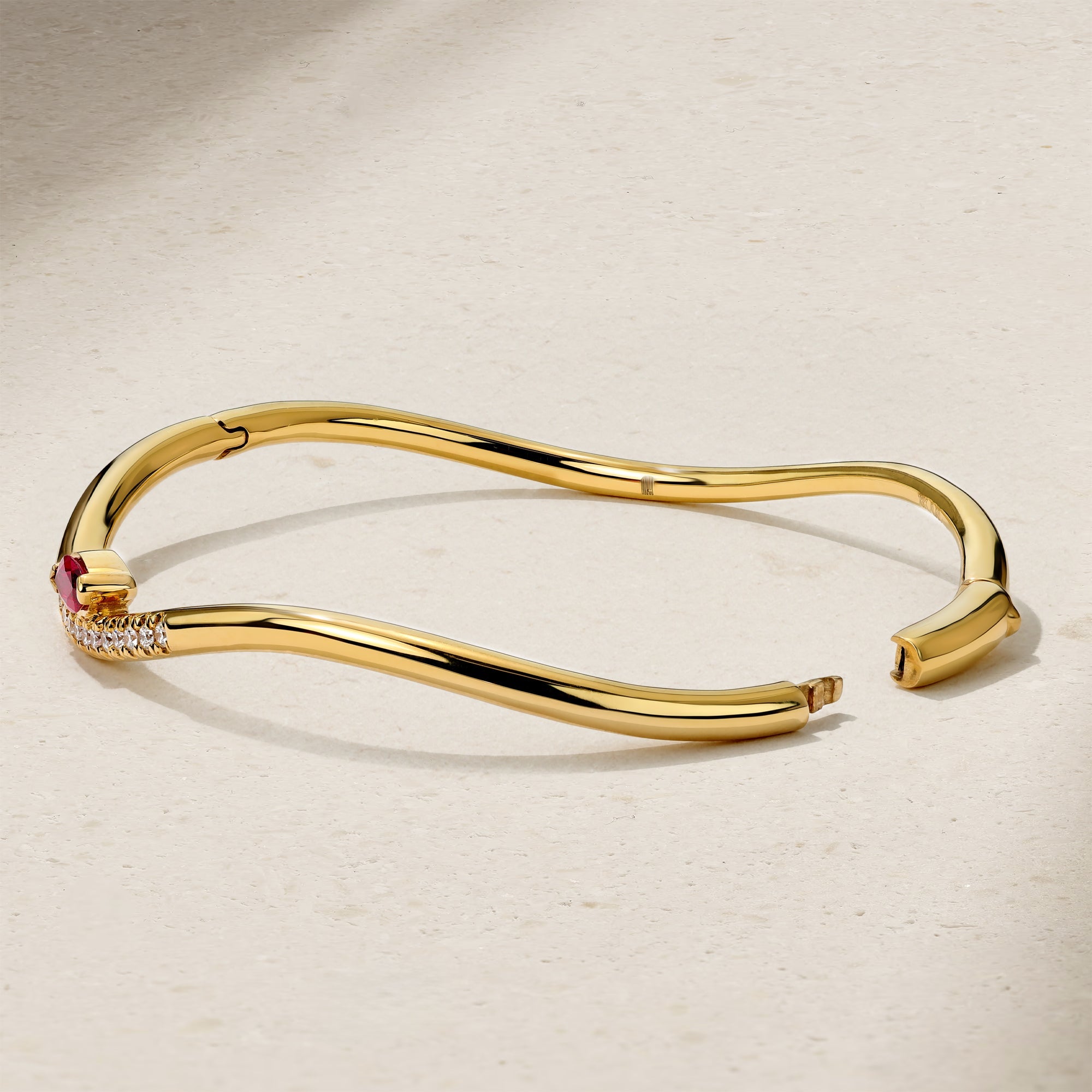 Wave Ruby and Diamond Bangle