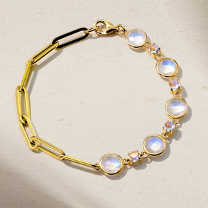 Half and Half Moonstone and Chunky Paperclip Link Bracelet