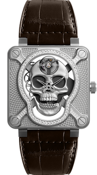 Bell & Ross Instruments BR 01 Laughing Skull Light Stainless Steel & Diamond Mens Watch