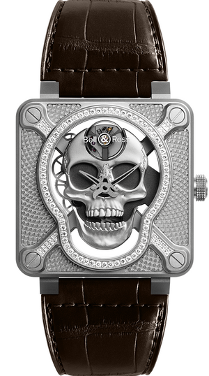 Bell & Ross Instruments BR 01 Laughing Skull Light Stainless Steel & Diamond Mens Watch