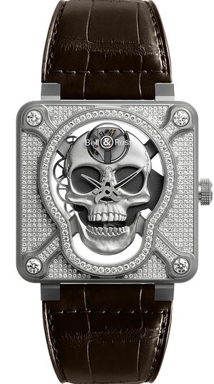Bell & Ross Instruments BR 01 Laughing Skull Full Stainless Steel & Diamond Mens Watch