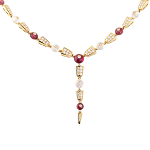 Bulgari Serpenti 18K Rose Gold Diamond & Rubellite & Quartz Lady's Necklace
