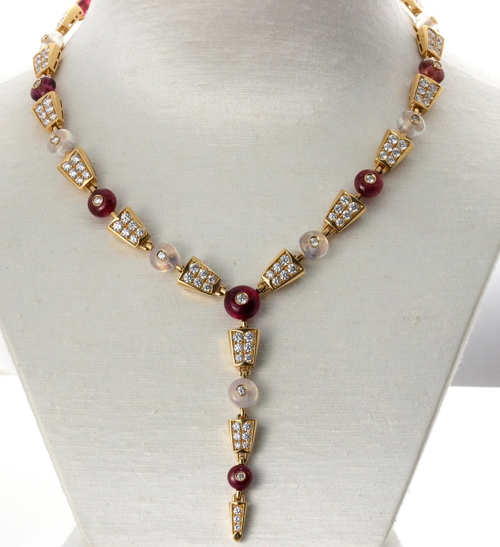 Bulgari Serpenti 18K Rose Gold Diamond & Rubellite & Quartz Lady's Necklace
