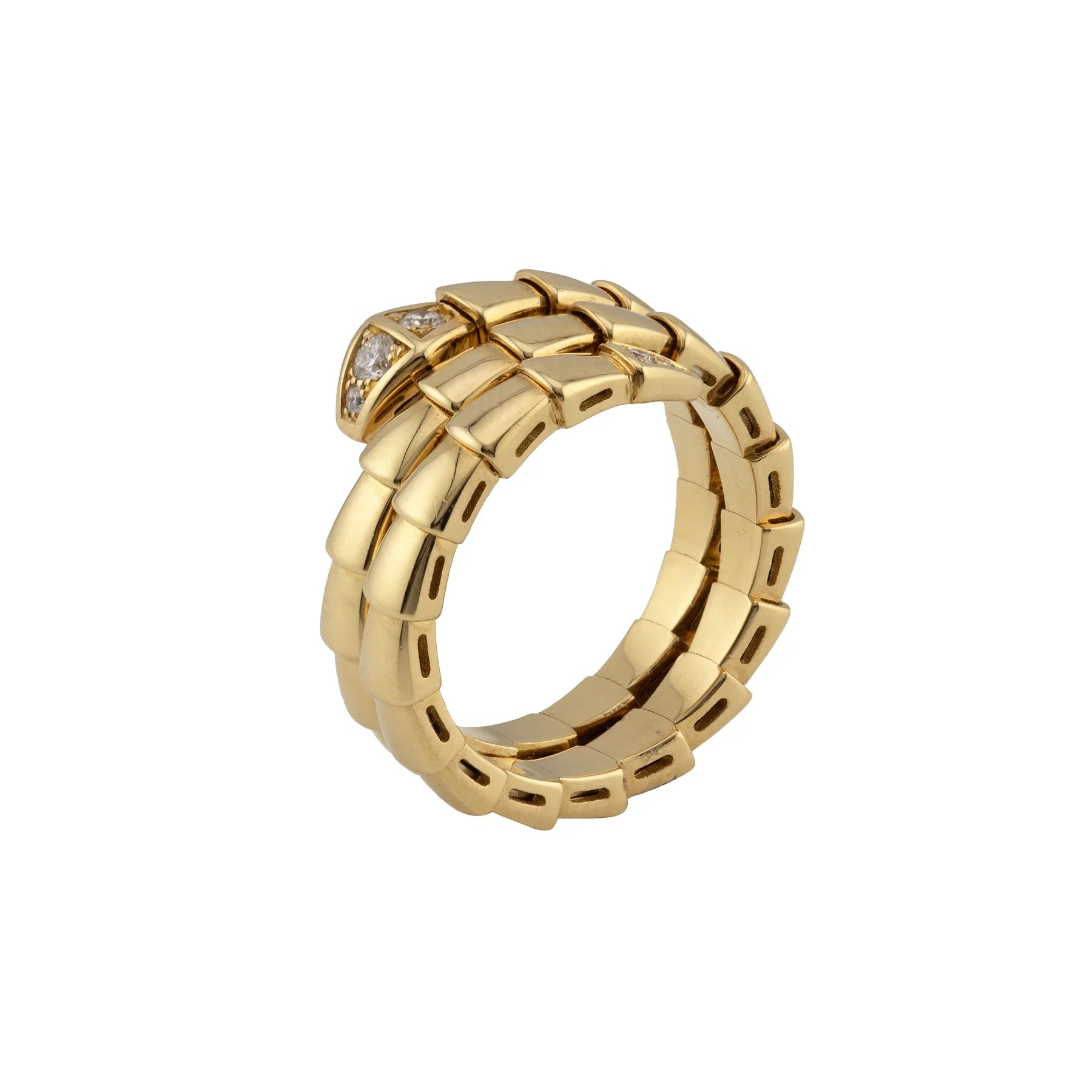 Bulgari 18K Yellow Gold Serpenti Viper Two-Coil  with Pave Diamonds Lady's Ring