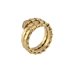 Bulgari 18K Yellow Gold Serpenti Viper Two-Coil  with Pave Diamonds Lady's Ring